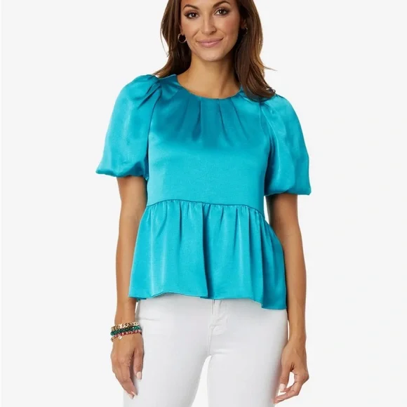 Lilly Pulitzer Blakelynn Elbow Puff Sleeve Top size 14 - Picture 5 of 7